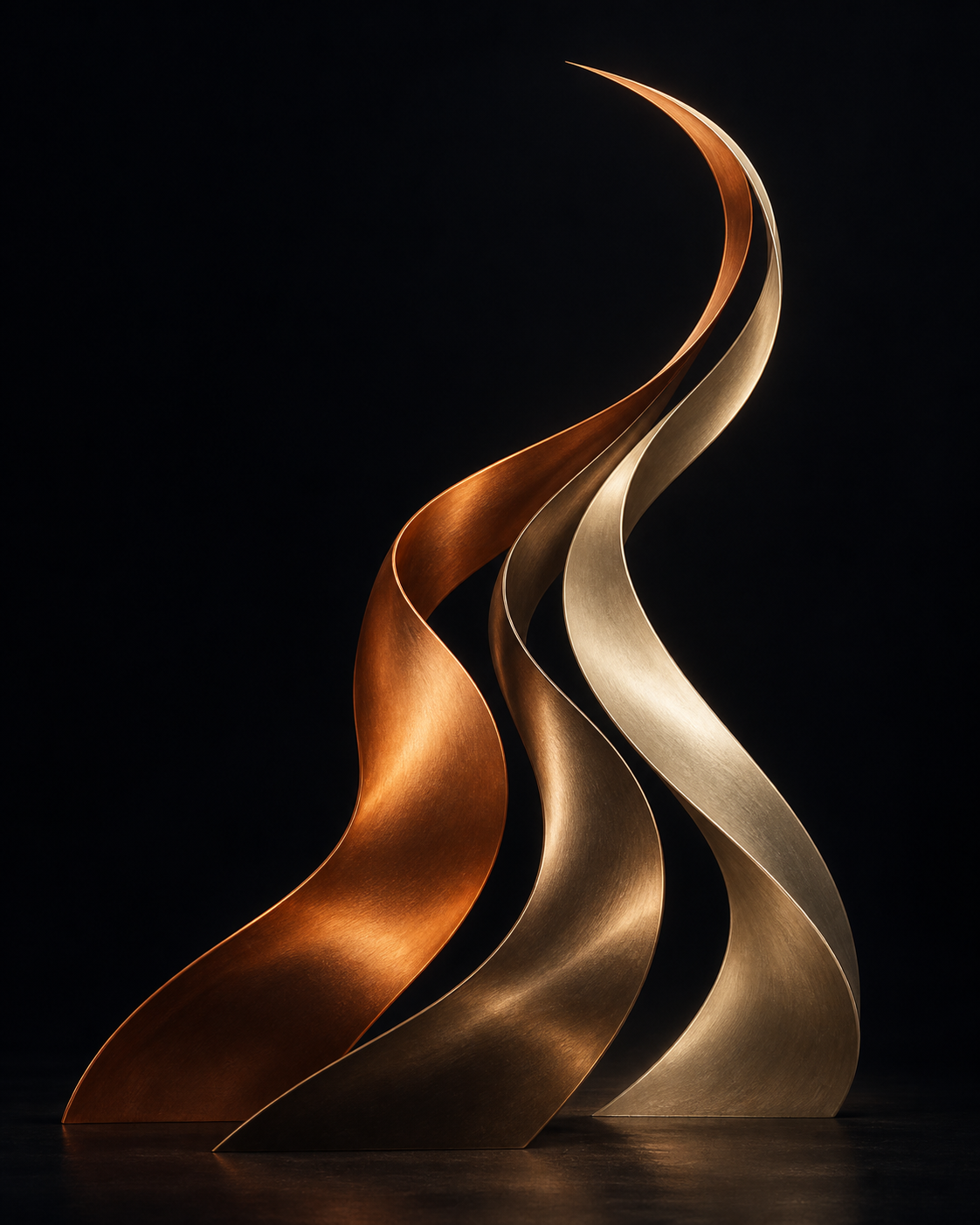Abstract copper and ivory forms rising together
